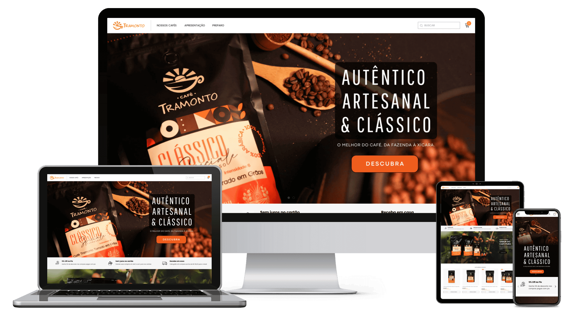 Portifólio head ecommerce - migração para a shopify, cafe tramonto