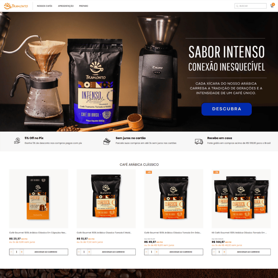 desenvolvimento de uma loja virtual na shopify para o café tramonto